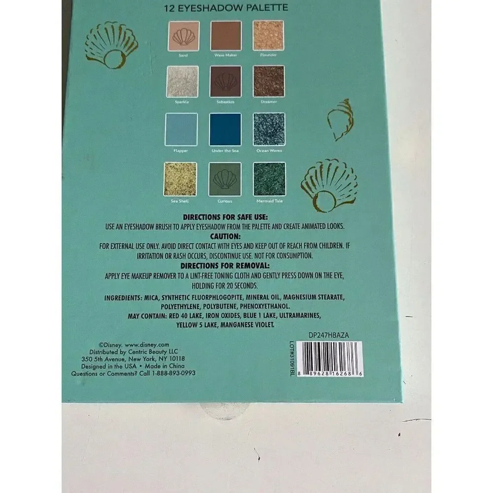 Disney Princess Ariel The Little Mermaid Eyeshadow Palette 12 Shades With Mirror